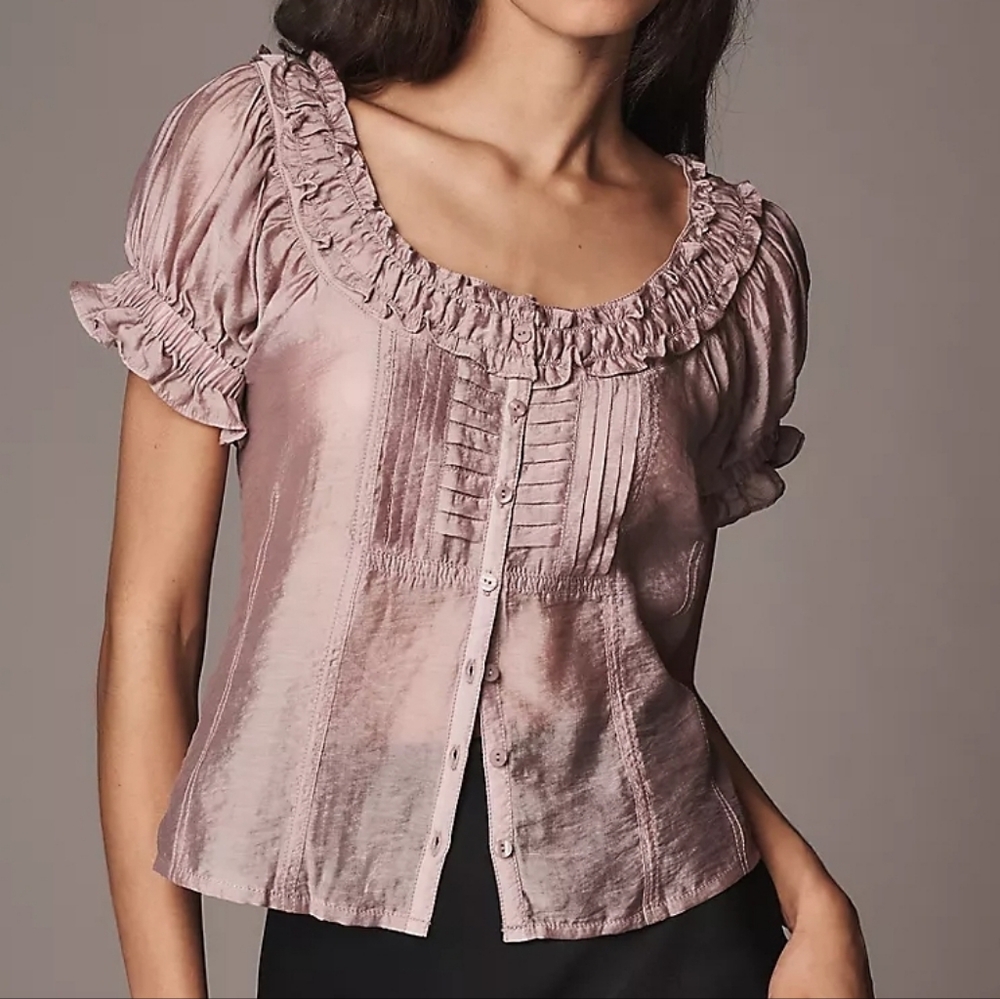 Pilcro Lavender Short Sleeve Sheer Silky Blouse